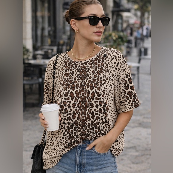 Zara Tops - ZARA Leopard Print Oversized Blouse – Lightweight Summer Top – M